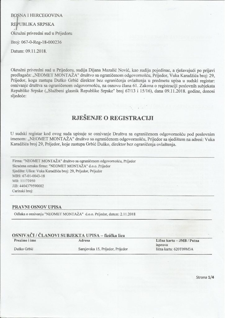 Rješenje o registraciji